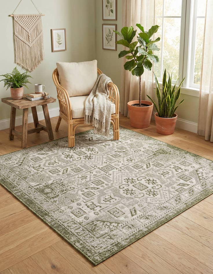 Detail image of 5' 3 x 5' 3 Washable Aztec Indoor / Outdoor Square Rug