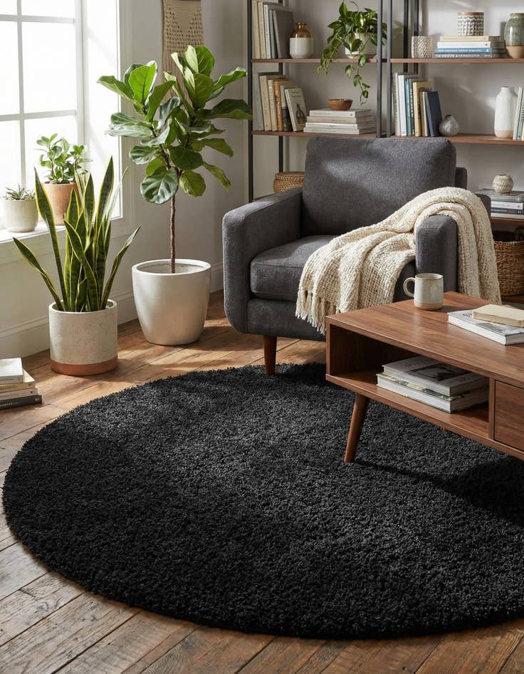 Detail image of 5' 3 x 5' 3 Solid Shag Round Rug