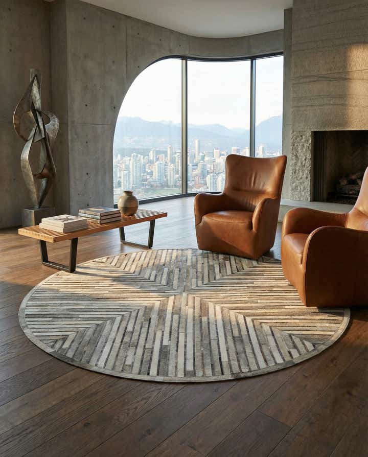 7' 10 x 7' 10 Cowhide Leather Round Rug