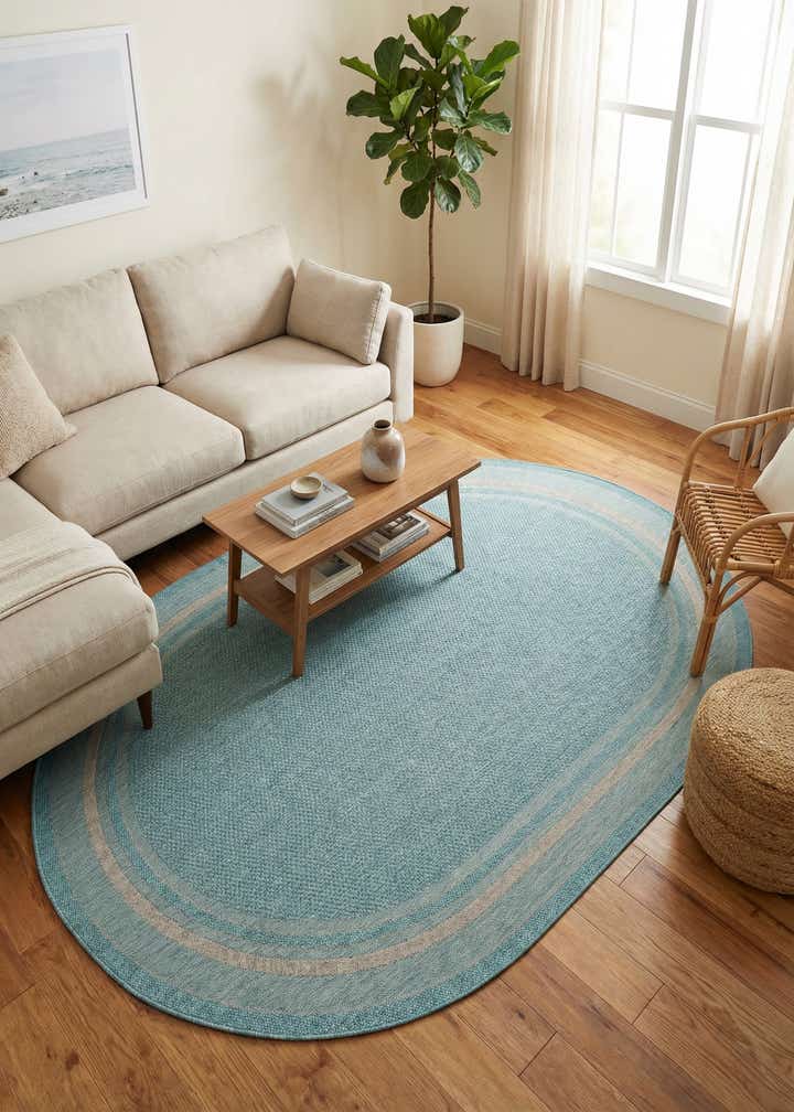 7' 10 x 10' Easy-Clean Border Indoor / Outdoor Oval Rug