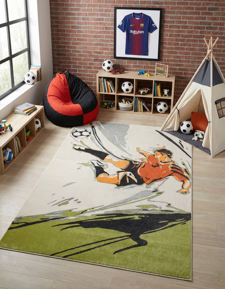 Detail image of 5' 3 x 8' Soccer Player Whimsy Kids Rug