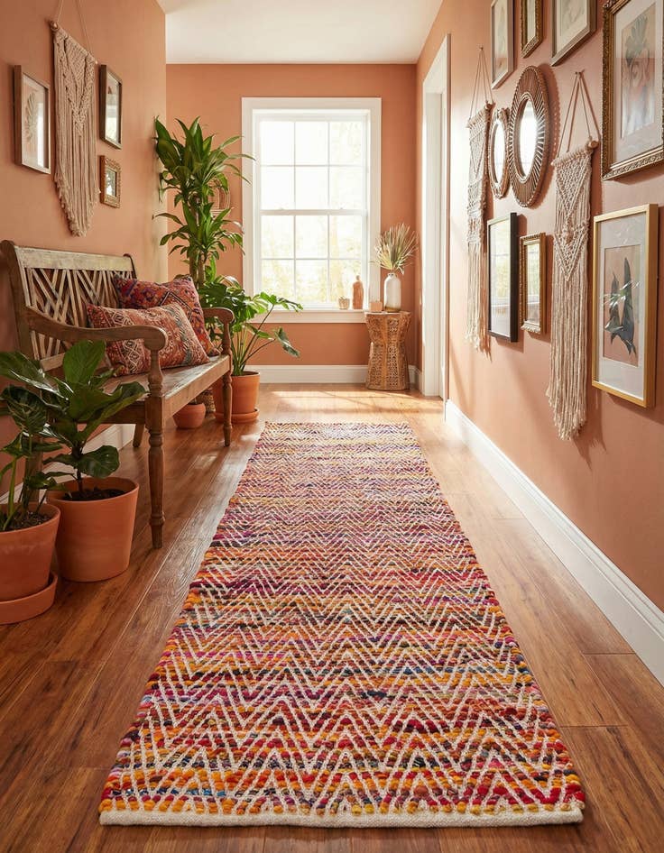 Detail image of 2' 7 x 10' Hand Woven Chindi Chevron Runner Rug