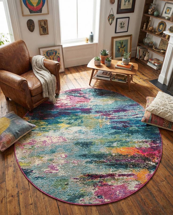 Detail image of 5' 3 x 5' 3 Washable Theia Round Rug