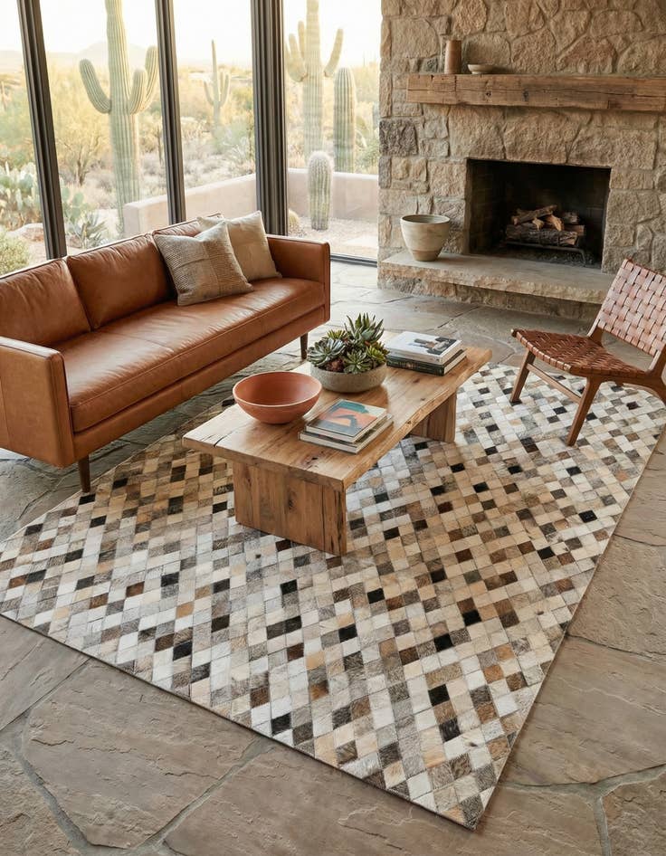 Detail image of 4' 7 x 6' 7 Cowhide Stocks Rug