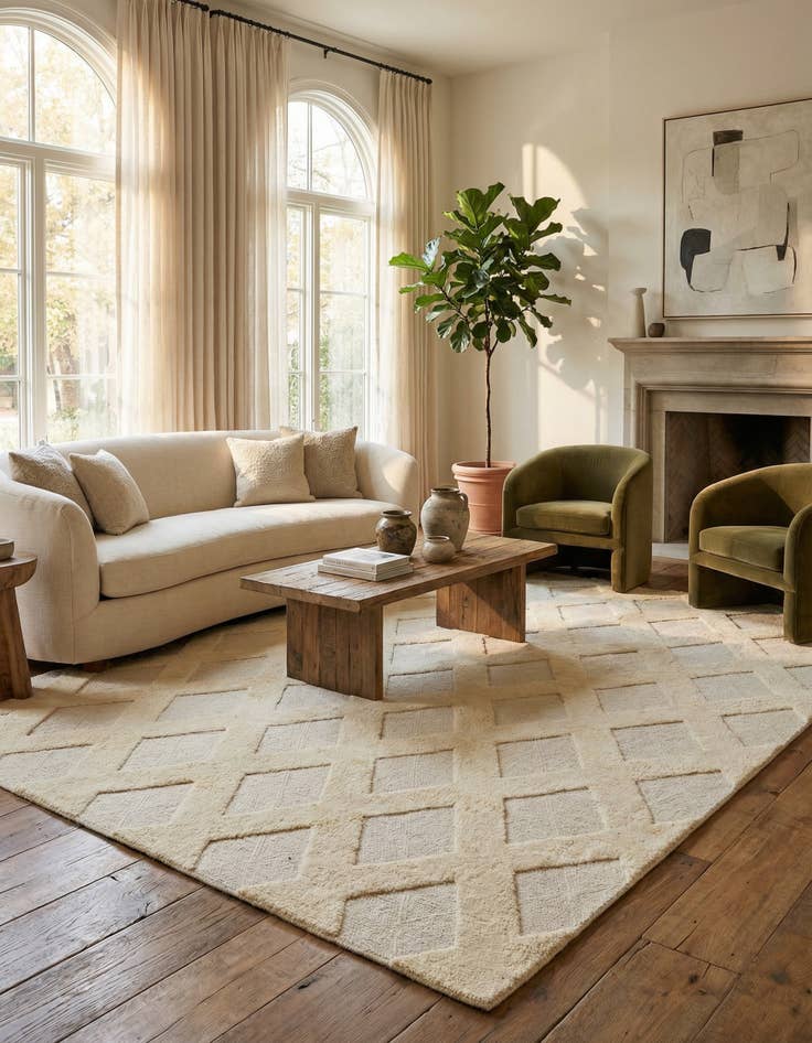 Detail image of 9' x 12' Hand Woven Lattice Wool Rug