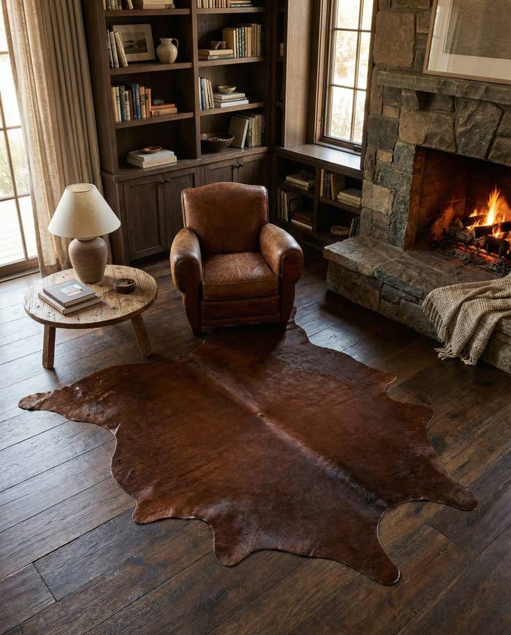 Detail image of 6' 1 x 6' 5 Cowhide Leather Square Rug