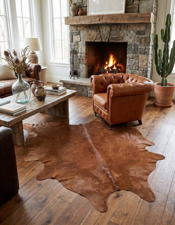 Detail image of 6' 5 x 6' 10 Cowhide Leather Square Rug
