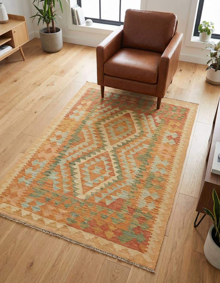 Detail image of 2' 10 x 4' 5 Hand Woven Kilim Waziri Wool Rug