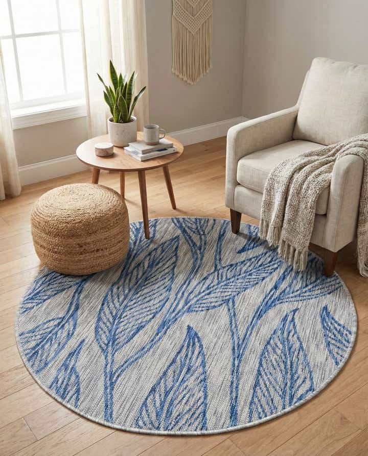 4' x 4' Easy-Clean Botanical Indoor / Outdoor Round Rug