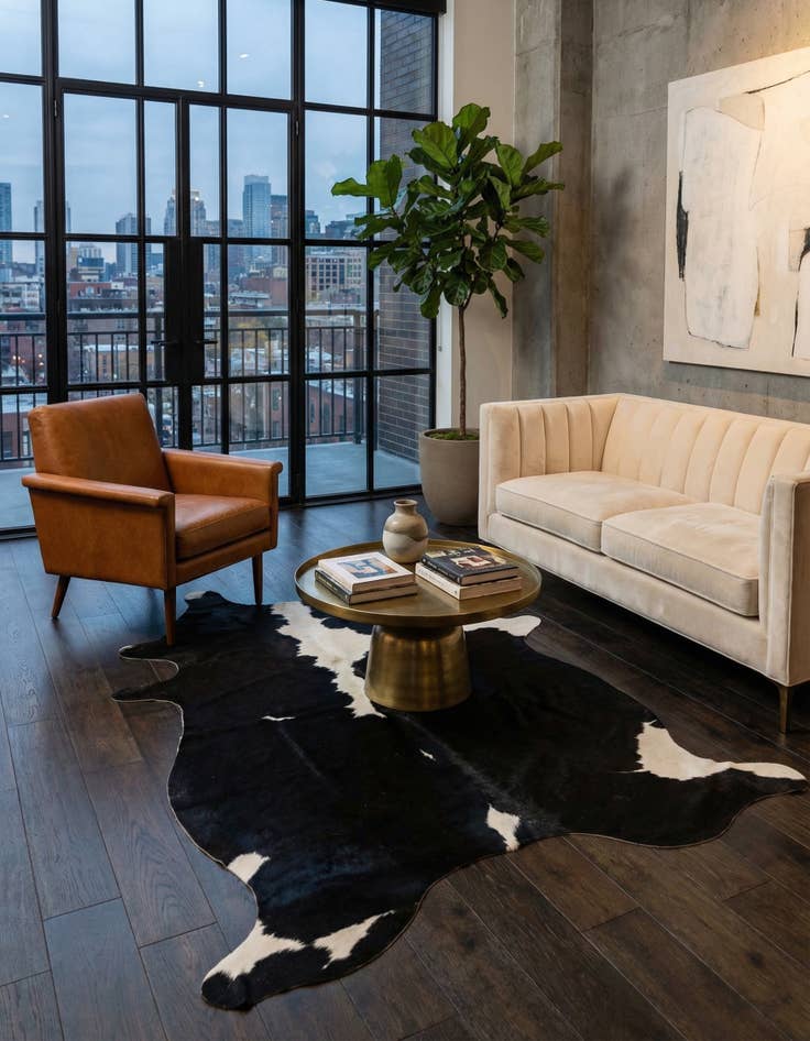 Detail image of 4' 1 x 6' 2 Cowhide Leather Rug