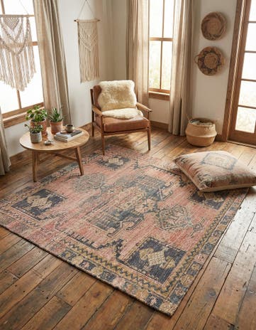 Antique Red Hand Woven Chenille Jute Square Rug