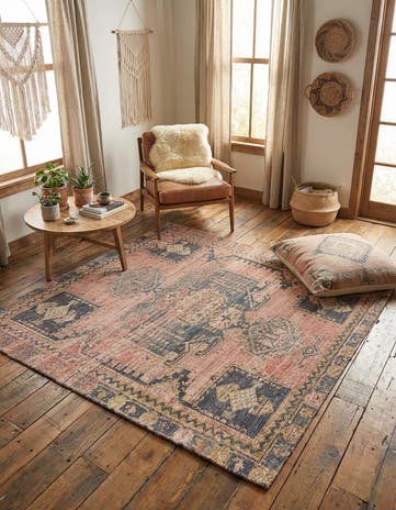 Antique Red Hand Woven Chenille Jute Square Rug