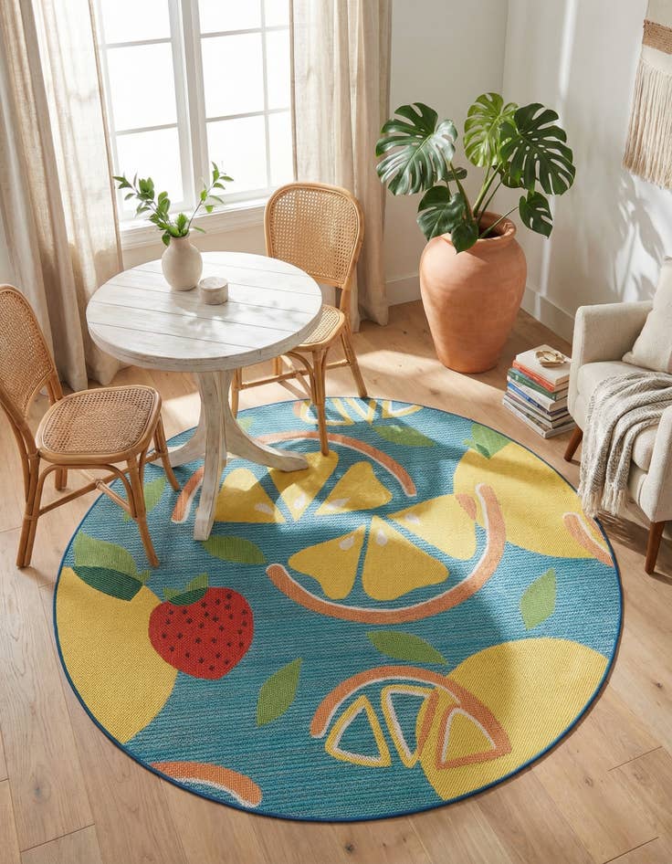 Detail image of 7' 10 x 7' 10  Washable Baja Indoor / Outdoor Round Rug