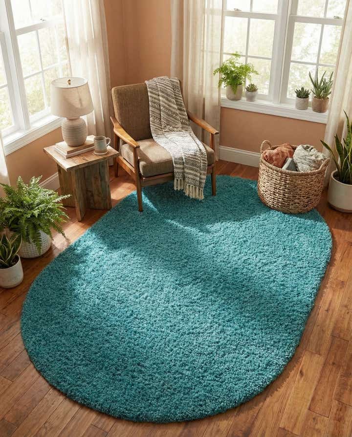 5' 3 x 8' Solid Shag Oval Rug