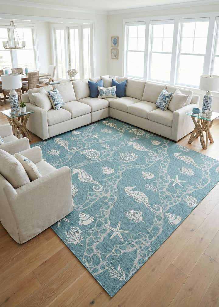 13' x 13' Easy-Clean Coastal Indoor / Outdoor Square Rug