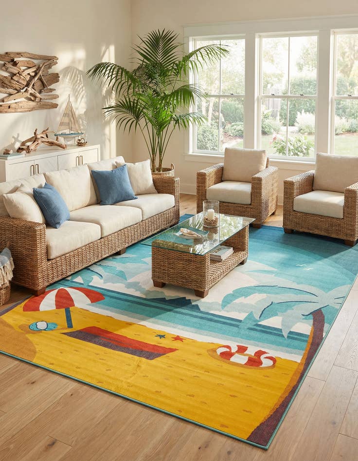 Detail image of 10' x 14'  Washable Coastal Indoor / Outdoor Rug