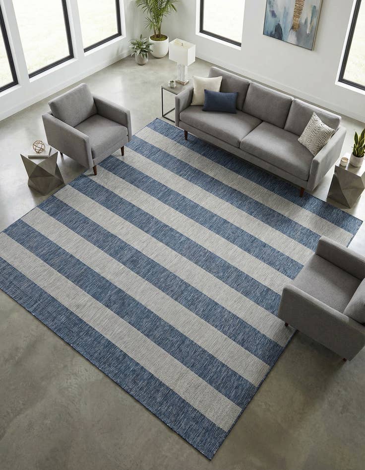 Detail image of 10' x 10' Easy-Clean Striped Indoor / Outdoor Square Rug