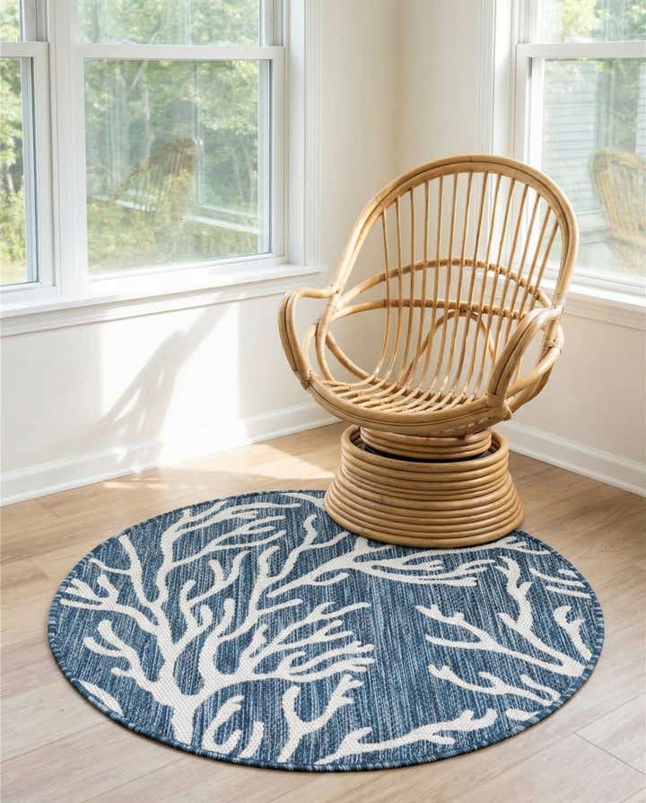 3' x 3' Easy-Clean Coastal Indoor / Outdoor Round Rug