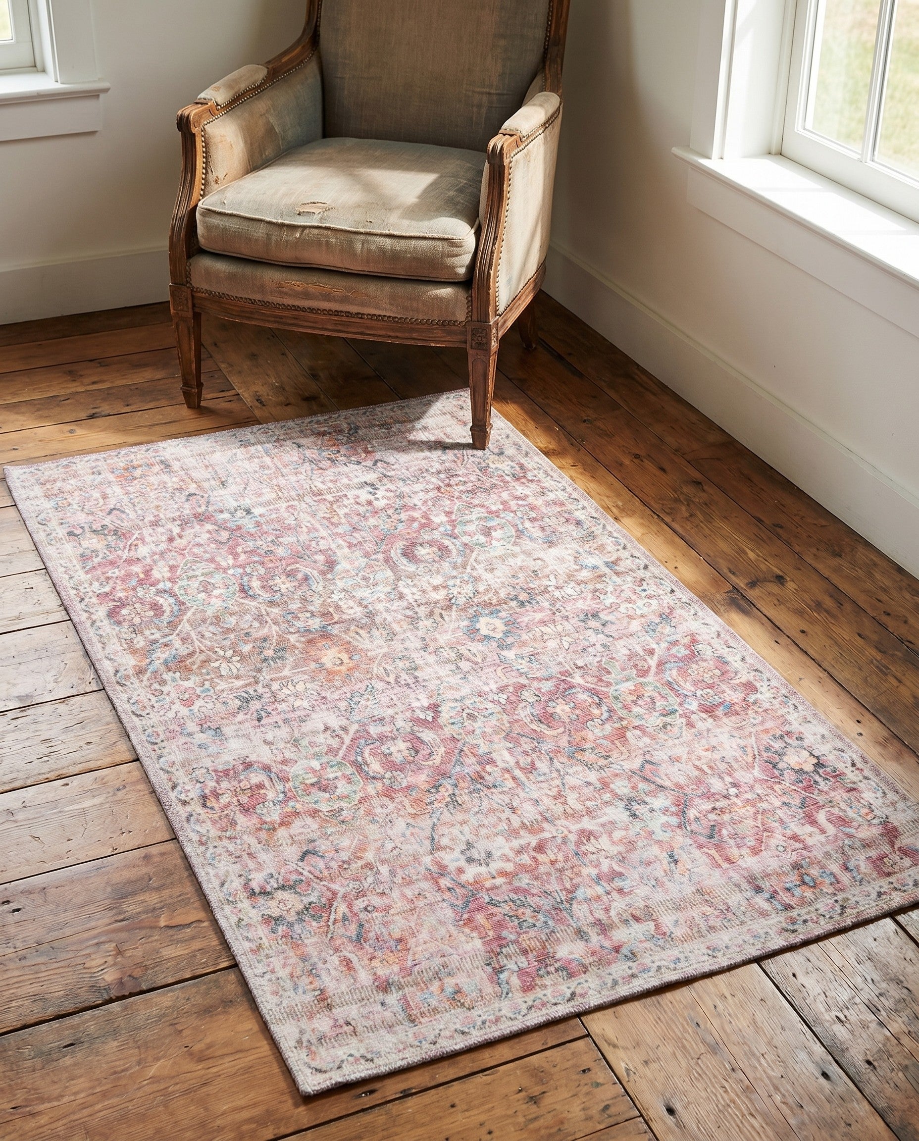Ivory and Pink Washable Nostalgia Rug