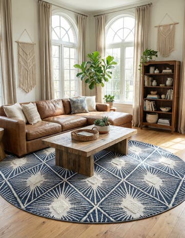 Blue Boho Round Rug