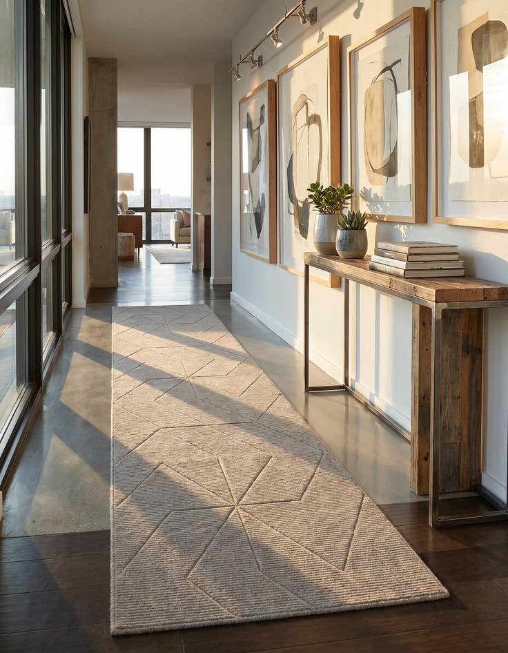 Detail image of 2' 7 x 12' WoolCraft Geometric Runner Rug