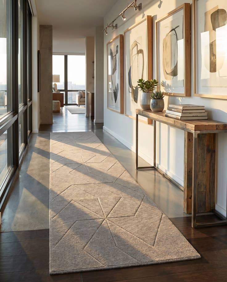 Detail image of 2' 7 x 12' WoolCraft Geometric Runner Rug