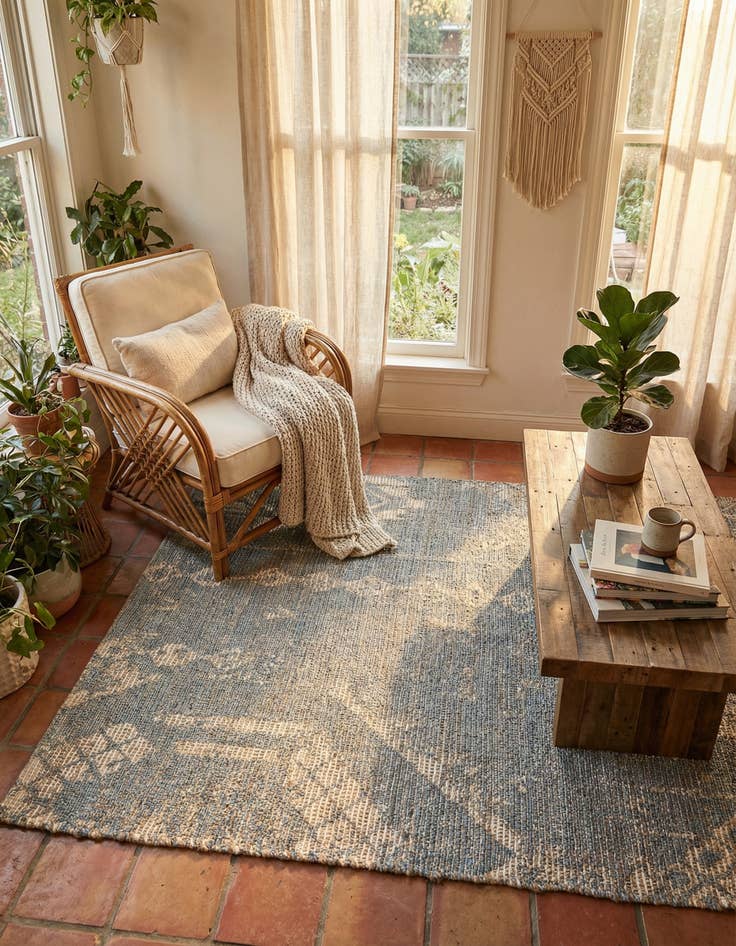 Detail image of 4' 1 x 6' 1 Hand Woven Chenille Jute Rug