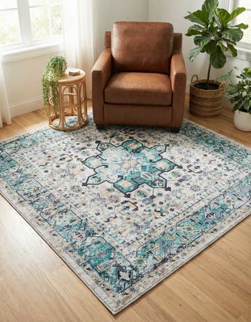 Aqua Green Washable Yara Square Rug