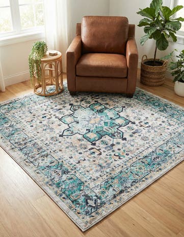 Aqua Green Washable Yara Square Rug