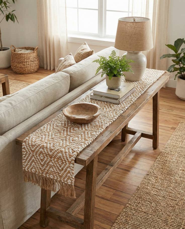 Detail image of 1' 2 x 4' 1 Hand Woven Braided Jute Table Runner Rug