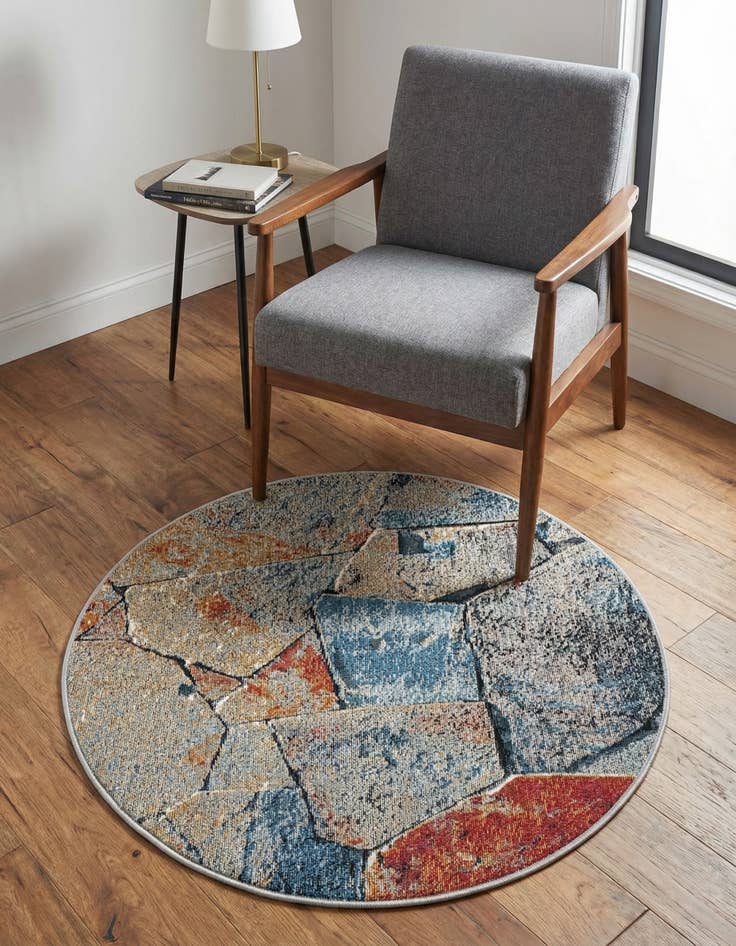 Detail image of 3' x 3' Easy-Clean Modern Indoor / Outdoor Round Rug