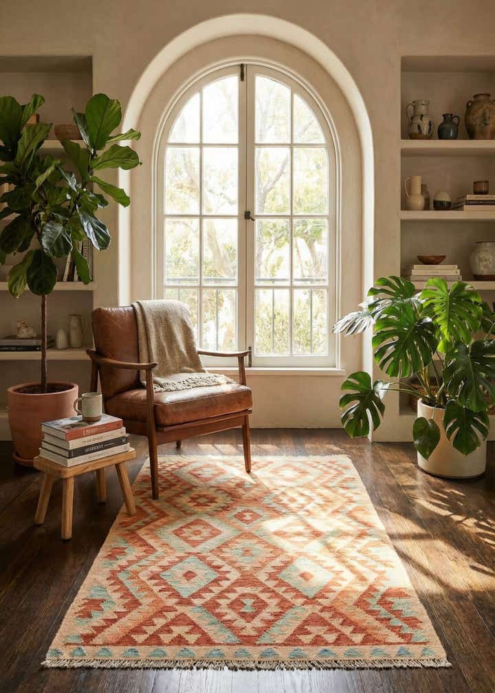 2' 7 x 4' Hand Woven Kilim Waziri Wool Rug