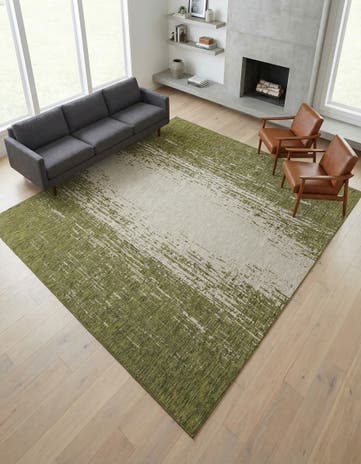 Green Easy-Clean Modern Indoor / Outdoor Square Rug