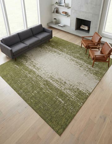 Green Easy-Clean Modern Indoor / Outdoor Square Rug