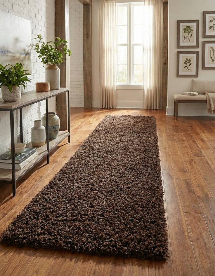 Detail image of 2' 7 x 16' 5 Solid Shag Runner Rug