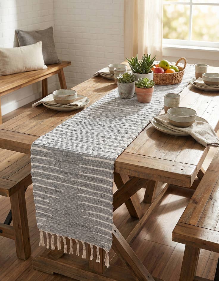 Detail image of 1' 2 x 6' 1  Hand Woven Chindi Cotton Table Runner Rug