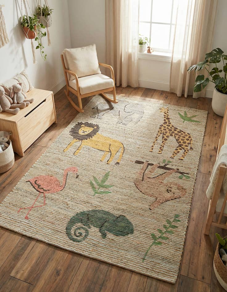 Detail image of  4' 1 x 6' 1  Hand Woven Chenille Jute Rug