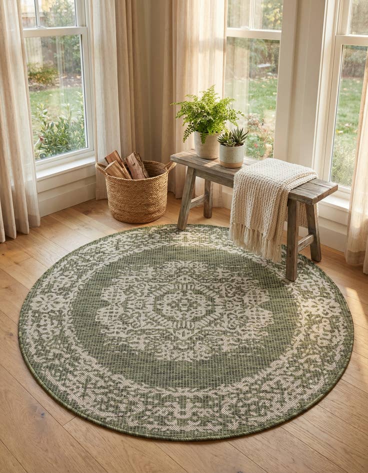 Detail image of 4' x 4'  Washable Traditional Indoor / Outdoor Round Rug