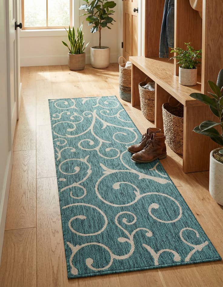Detail image of 2' x 6' Washable Botanical Indoor / Outdoor Runner Rug