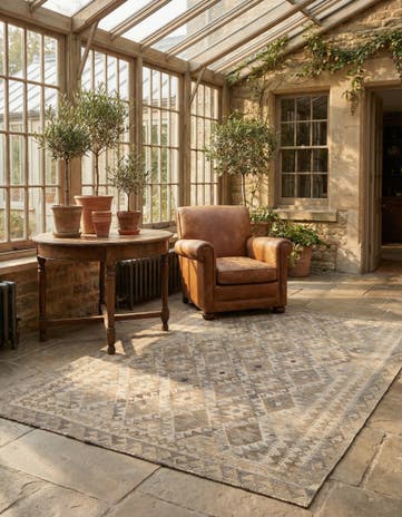 5' 1 x 6' 10 Hand Woven Kilim Maymana Wool Rug