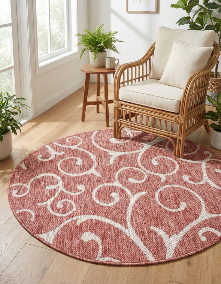 Detail image of 4' x 4'  Washable Botanical Indoor / Outdoor Round Rug