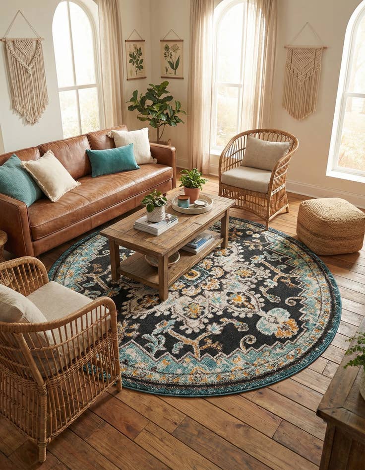 Detail image of 6' x 6' Easy-Clean Casablanca Indoor / Outdoor Round Rug