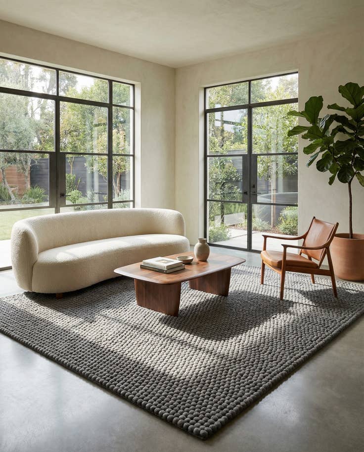 Detail image of 7' 10 x 7' 10 Felt Ball Wool Square Rug