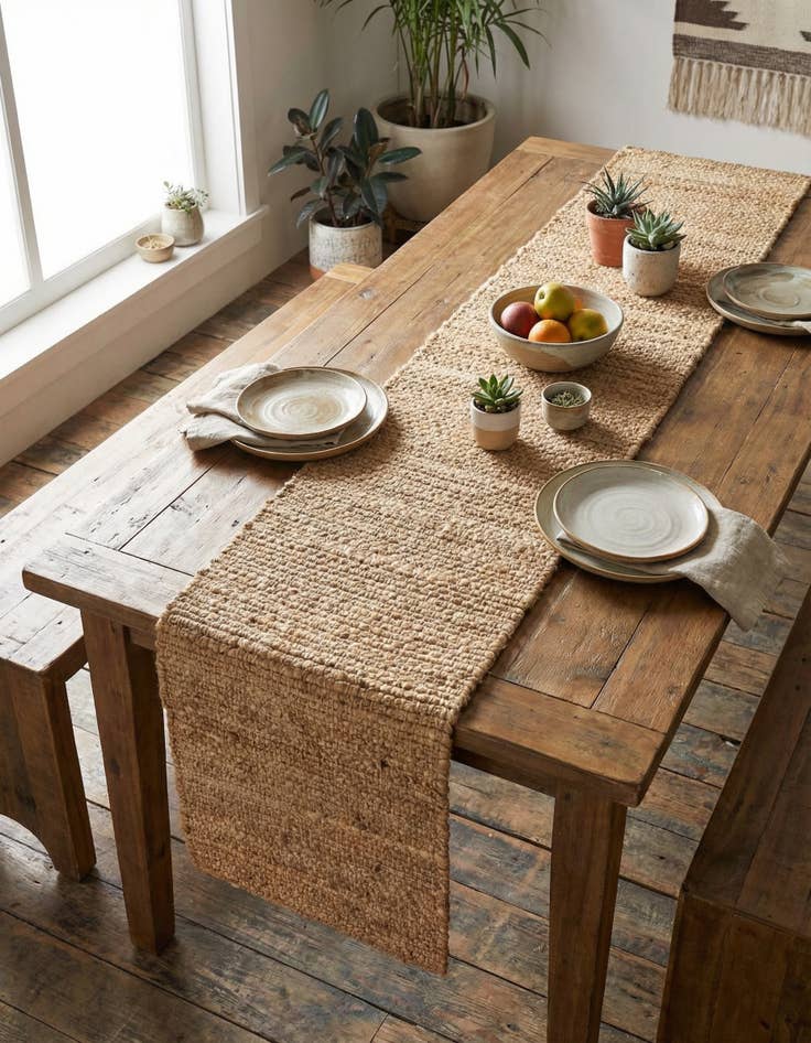 Detail image of 1' 2 x 6' 1  Hand Woven Chunky Jute Table Runner Rug