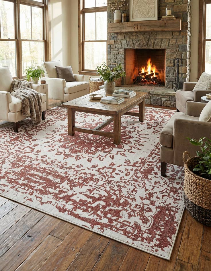 Detail image of 12' x 12'  Washable Traditional Indoor / Outdoor Square Rug