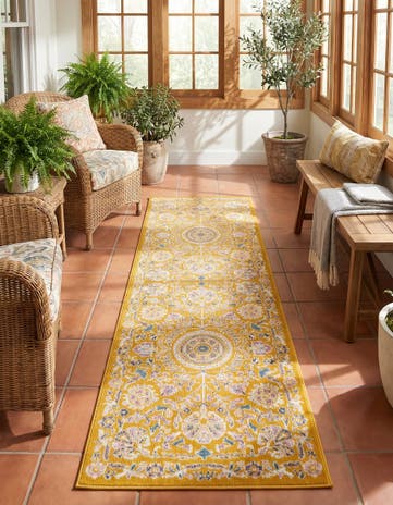 Yellow Gold Blossom Runner Rug