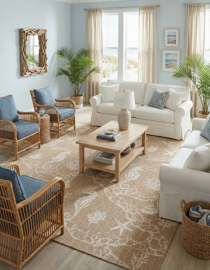 Detail image of 13' x 13' Washable Coastal Indoor / Outdoor Square Rug