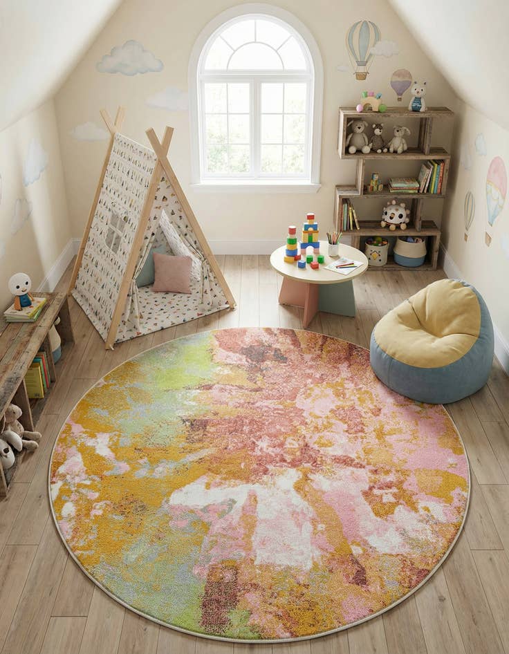 Detail image of 6' 1 x 6' 1 Abstract Whimsy Kids Round Rug