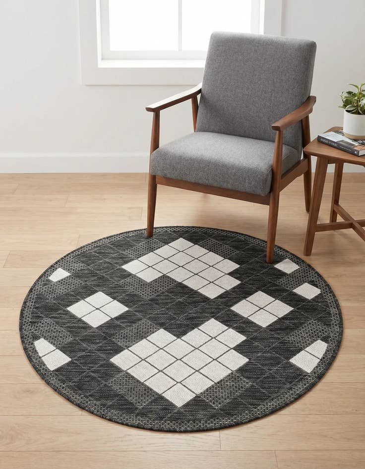 Detail image of 3' 1 x 3' 1  Washable Modern Indoor / Outdoor Round Rug