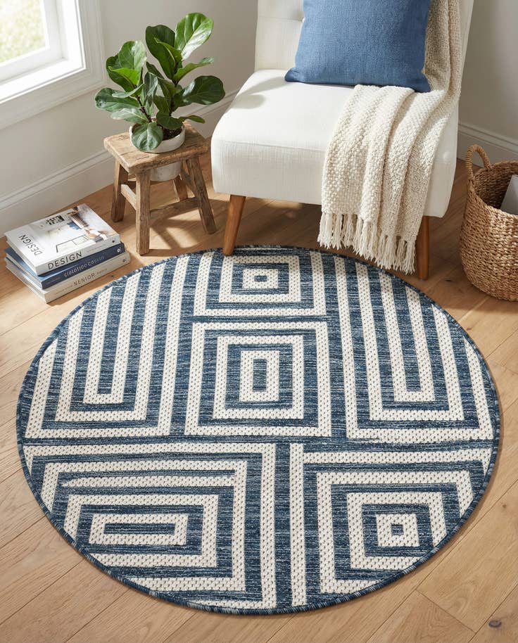 Detail image of 3' x 3' Easy-Clean Modern Indoor / Outdoor Round Rug